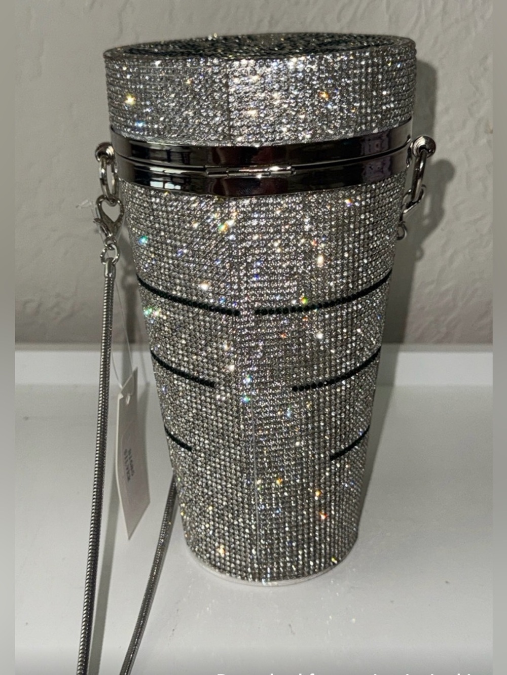 Starbucks Crystal Embellished Bag. Silver Crossbody. Satin interior. Stunning - Picture 4 of 8